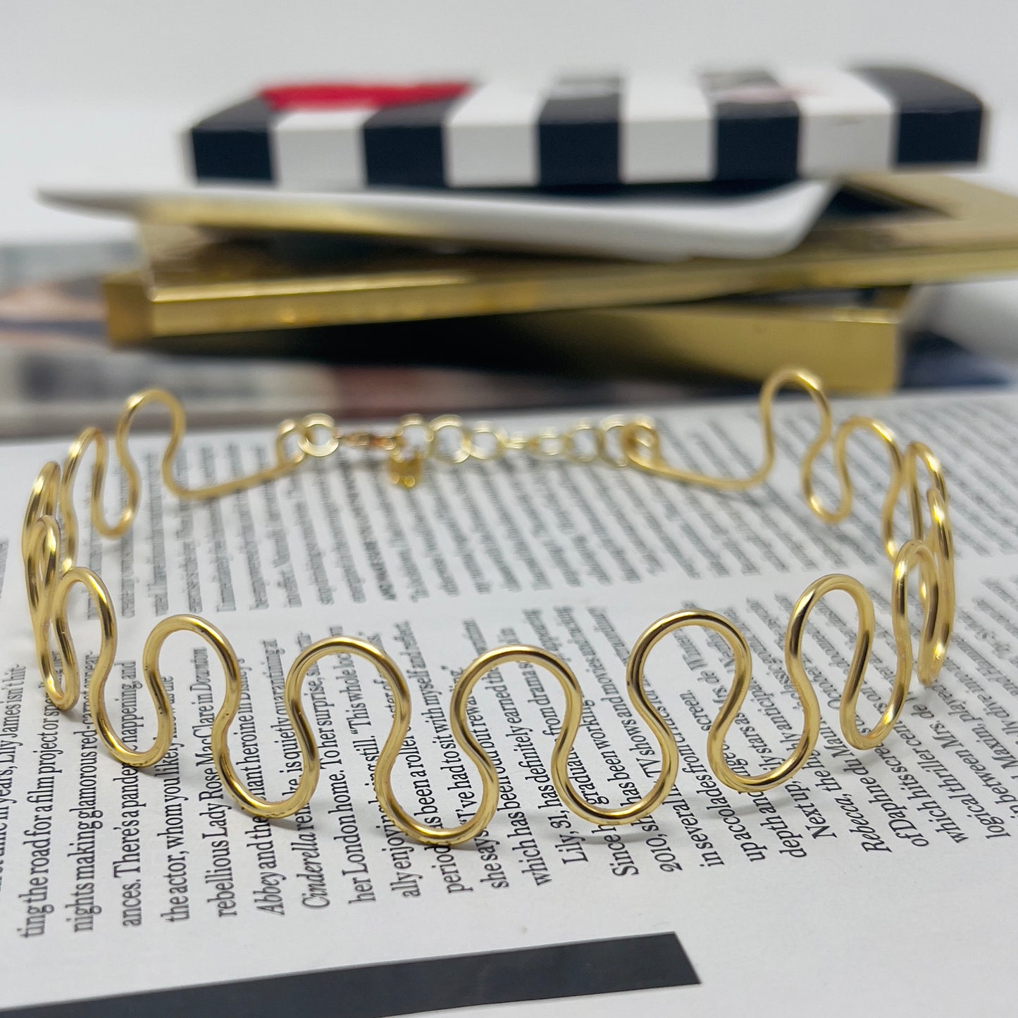 Simple Golden Choker Necklace, Handmade Wavy Wire Choker Necklace