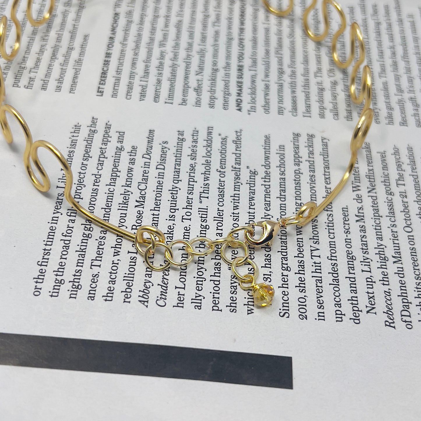 Simple Golden Choker Necklace, Handmade Wavy Wire Choker Necklace