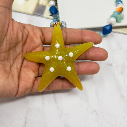 Chunky Starfish Pendant Necklace, Chunky Charm Necklace, Gemstone Beaded Necklace,  Resin Starfish Pendant Necklace, Turquoise Neclace, Opal Necklace