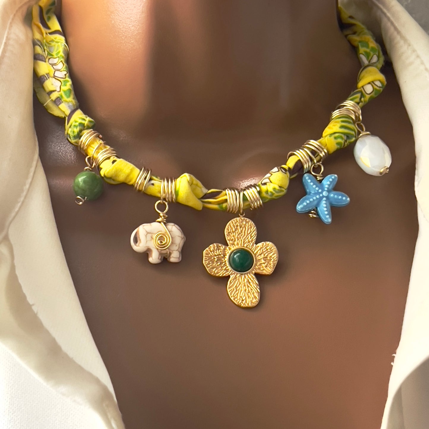 Bandana Charm Necklace, Custom Bandana Pendant Necklace, Boho Scarf Necklace, Vintage Charm Necklace, Fabric Pendant Necklace, Gift for Her