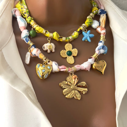Bandana Charm Necklace, Custom Bandana Pendant Necklace, Boho Scarf Necklace, Vintage Charm Necklace, Fabric Pendant Necklace, Gift for Her
