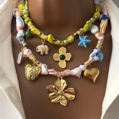 Bandana Charm Necklace, Custom Bandana Pendant Necklace, Boho Scarf Necklace, Vintage Charm Necklace, Fabric Pendant Necklace, Gift for Her