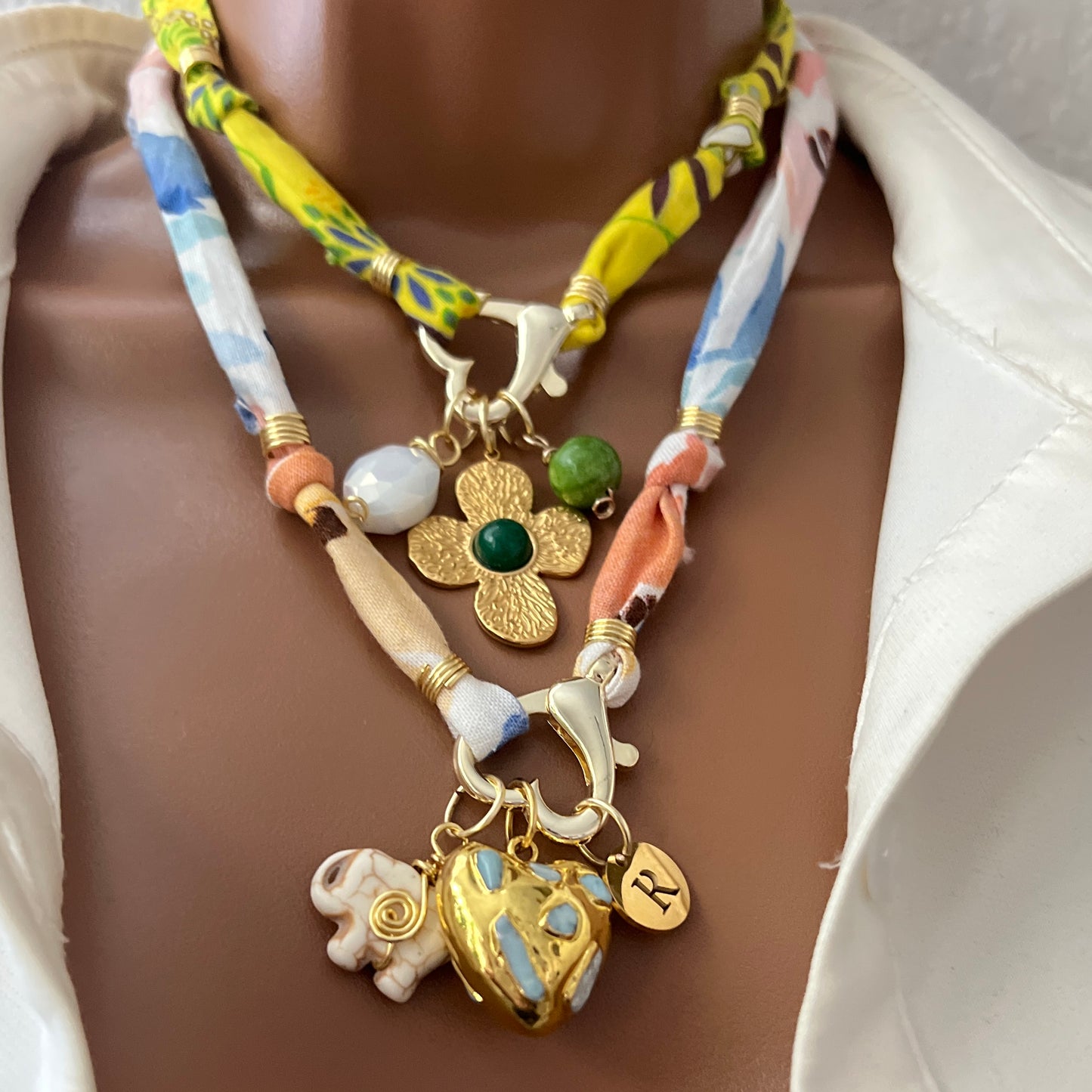 Bandana Charm Necklace, Custom Carabiner Bandana Pendant Necklace, Boho Scarf Necklace, Vintage Charm Necklace, Fabric Pendant Necklace Gift