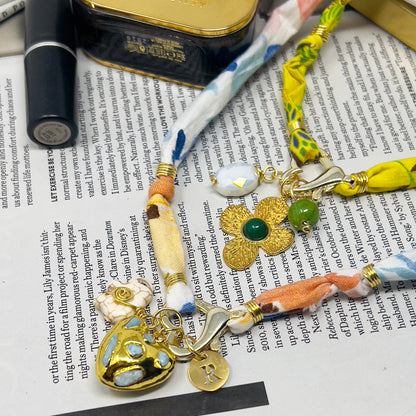 Bandana Charm Necklace, Custom Carabiner Bandana Pendant Necklace, Boho Scarf Necklace, Vintage Charm Necklace, Fabric Pendant Necklace Gift
