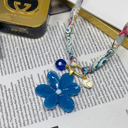 Bandana Flower Charm Necklace, Custom Carabiner Bandana Pendant Necklace, Boho Scarf Necklace, Vintage Charm Necklace, Fabric Pendant Necklace Gift