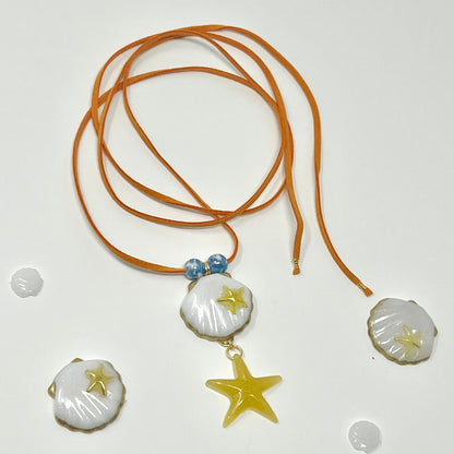 Resin Shell Starfish Charm Necklace, Starfish Choker Necklace, Shell Pendant Necklace, Boho Necklace, Surfer Necklace, Summer, Beach