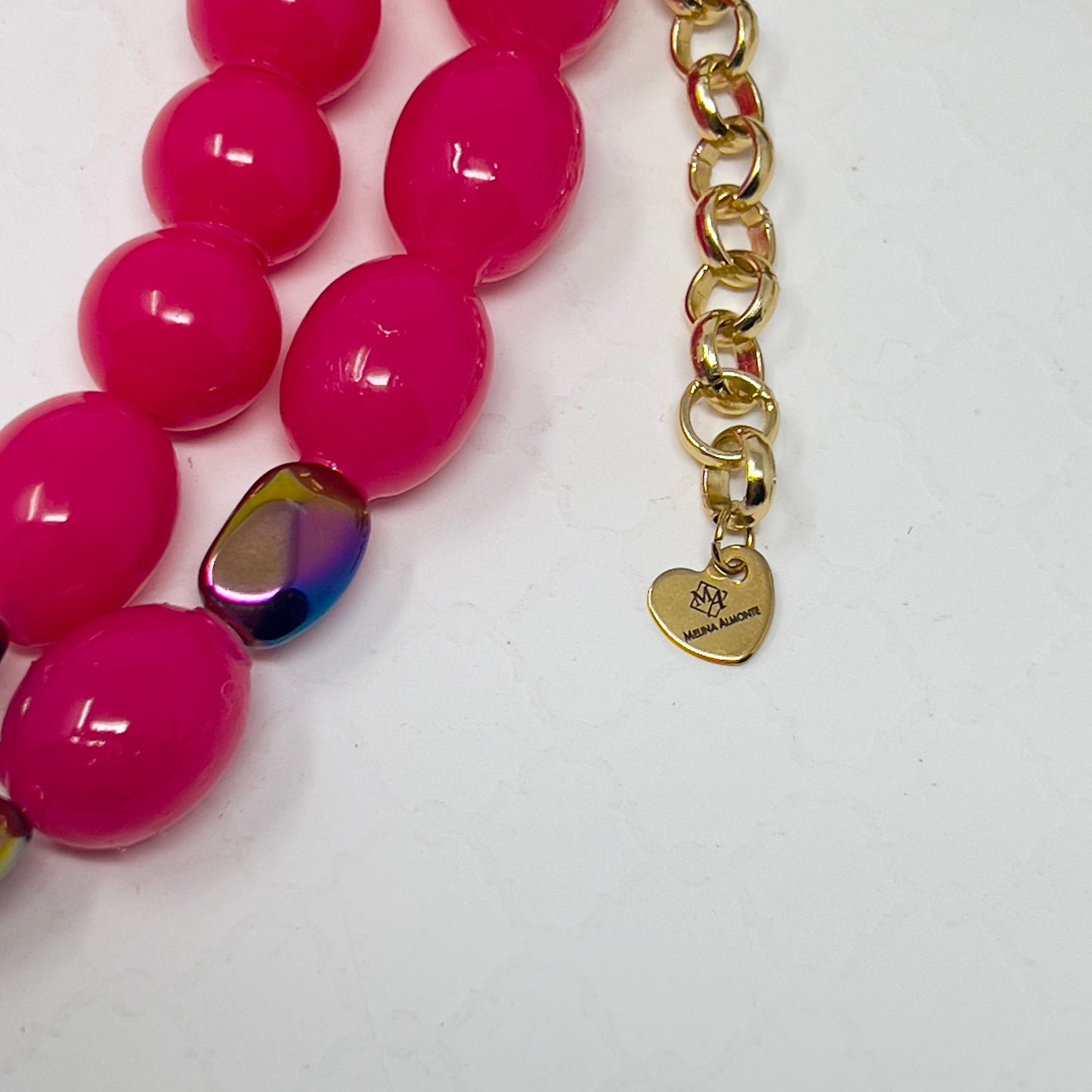 Handmade Double-Layer Resin Beaded Necklace with Heart Pendant and Austrian Crystals – Adjustable Statement Jewelry