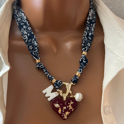 Custom Bandana Charm Necklace, Carabiner Bandana Pendant Necklace, Boho Scarf Necklace, Vintage Charm Necklace, Fabric Pendant Necklace Gift