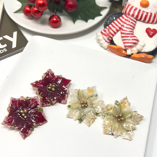 Poinsettia Christmas Earrings, Resin stud earrings, Christmas gift, Holiday earrings, Christmas jewelry, stocking stuffer, gift for women