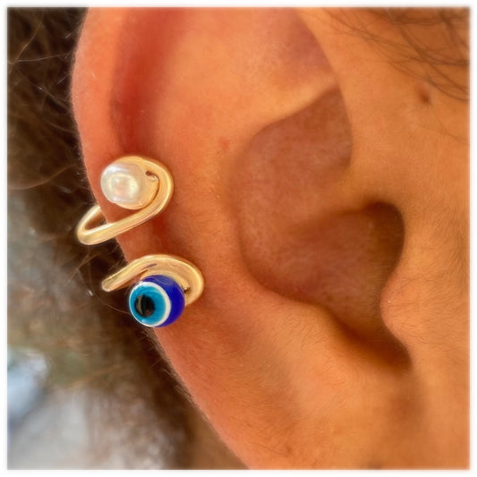 Evil eye ear cuff, Ear cuff no piercing, Gold ear cuff, Evil eye earrings, Ear Climber, Cartilage earrings, Hoop, Double band ear cuf