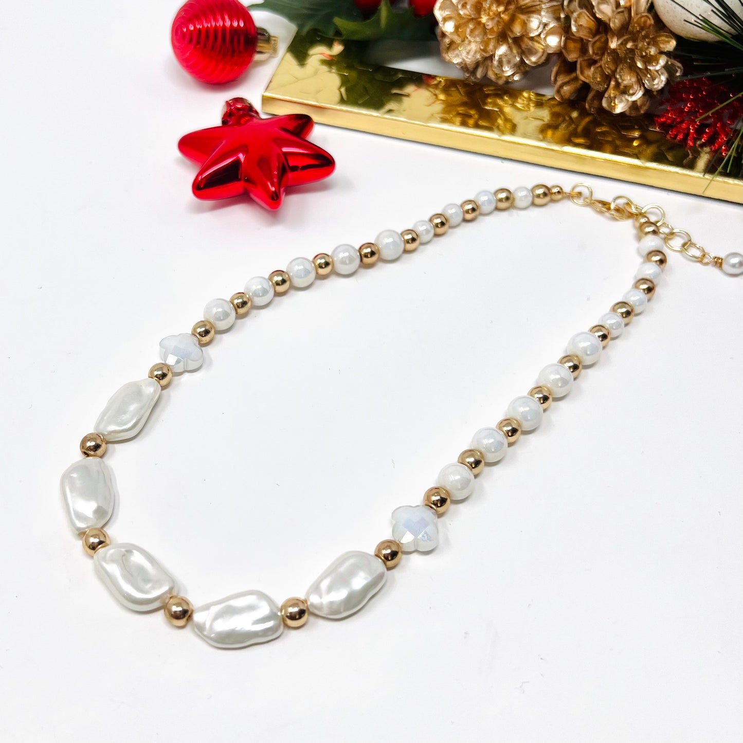 Pearl necklace, natural pearls and hematites beads choker necklace