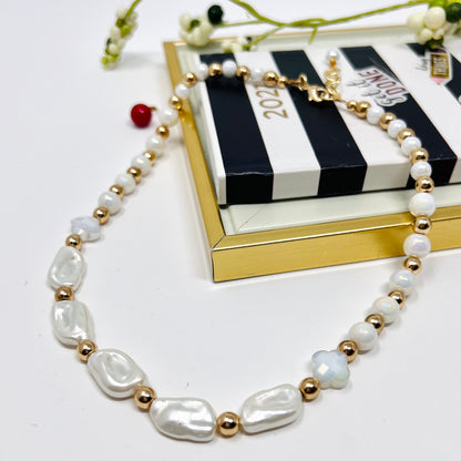 Pearl necklace, natural pearls and hematites beads choker necklace