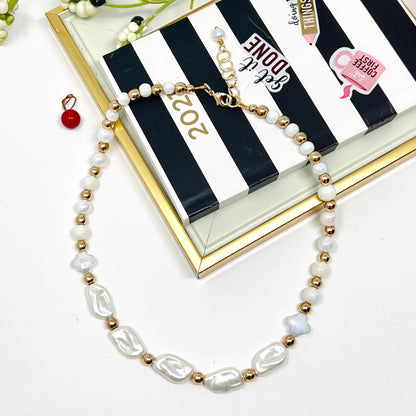 Pearl necklace, natural pearls and hematites beads choker necklace