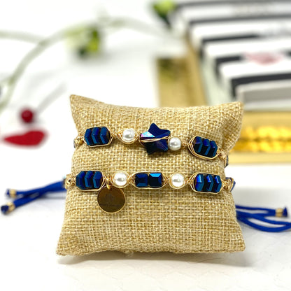 Pearl And Royal Blue Beads Bracelet Set