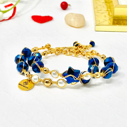 Pearl And Blue Czech Beaded Bracelet Set