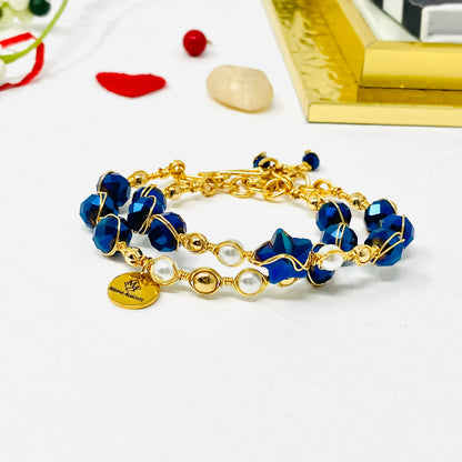 Pearl And Blue Czech Beaded Bracelet Set