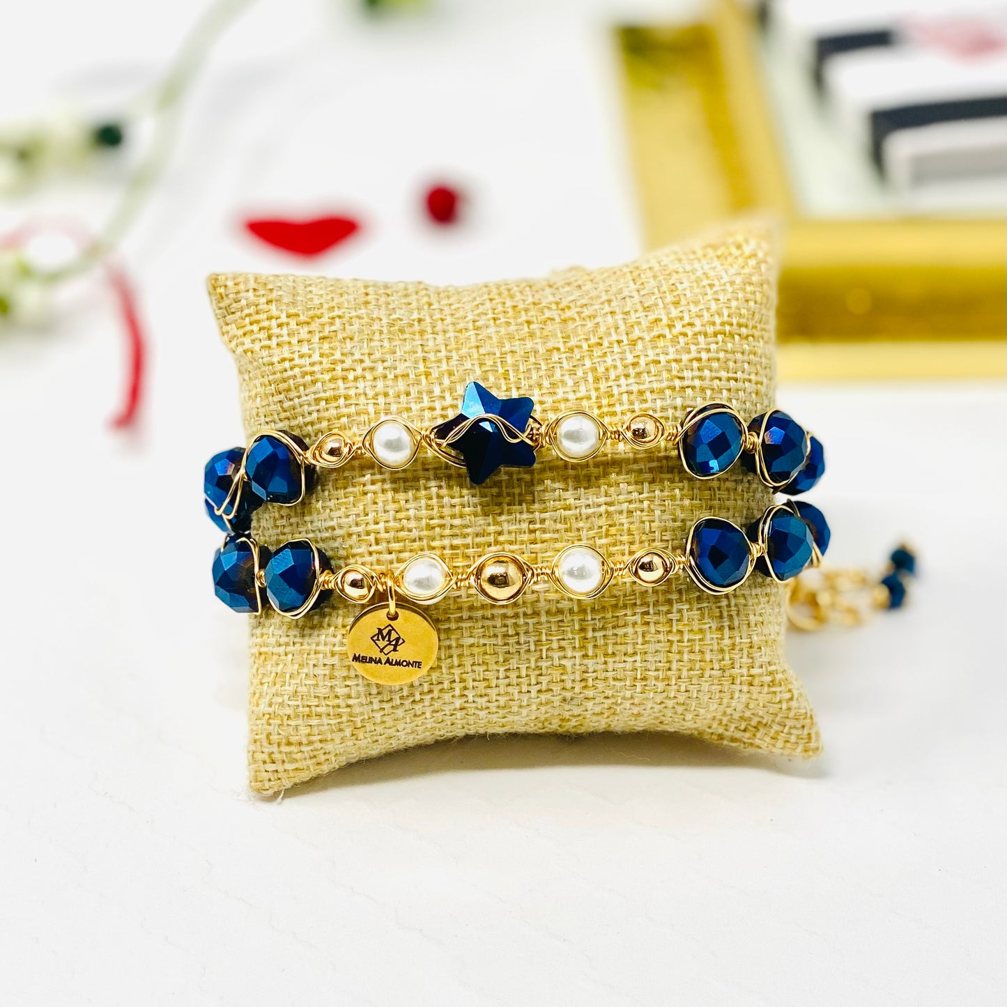 Pearl And Blue Czech Beaded Bracelet Set