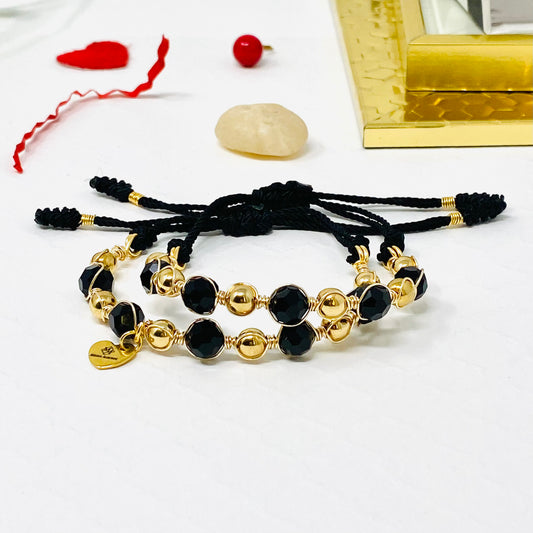 Hematite Gold And Black Beaded Bracelet Set