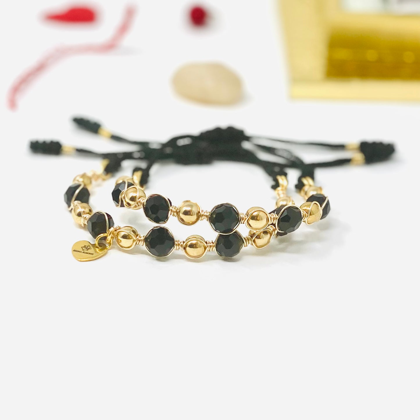 Hematite Gold And Black Beaded Bracelet Set