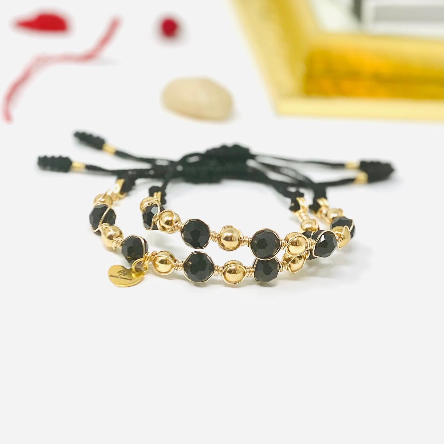 Hematite Gold And Black Beaded Bracelet Set
