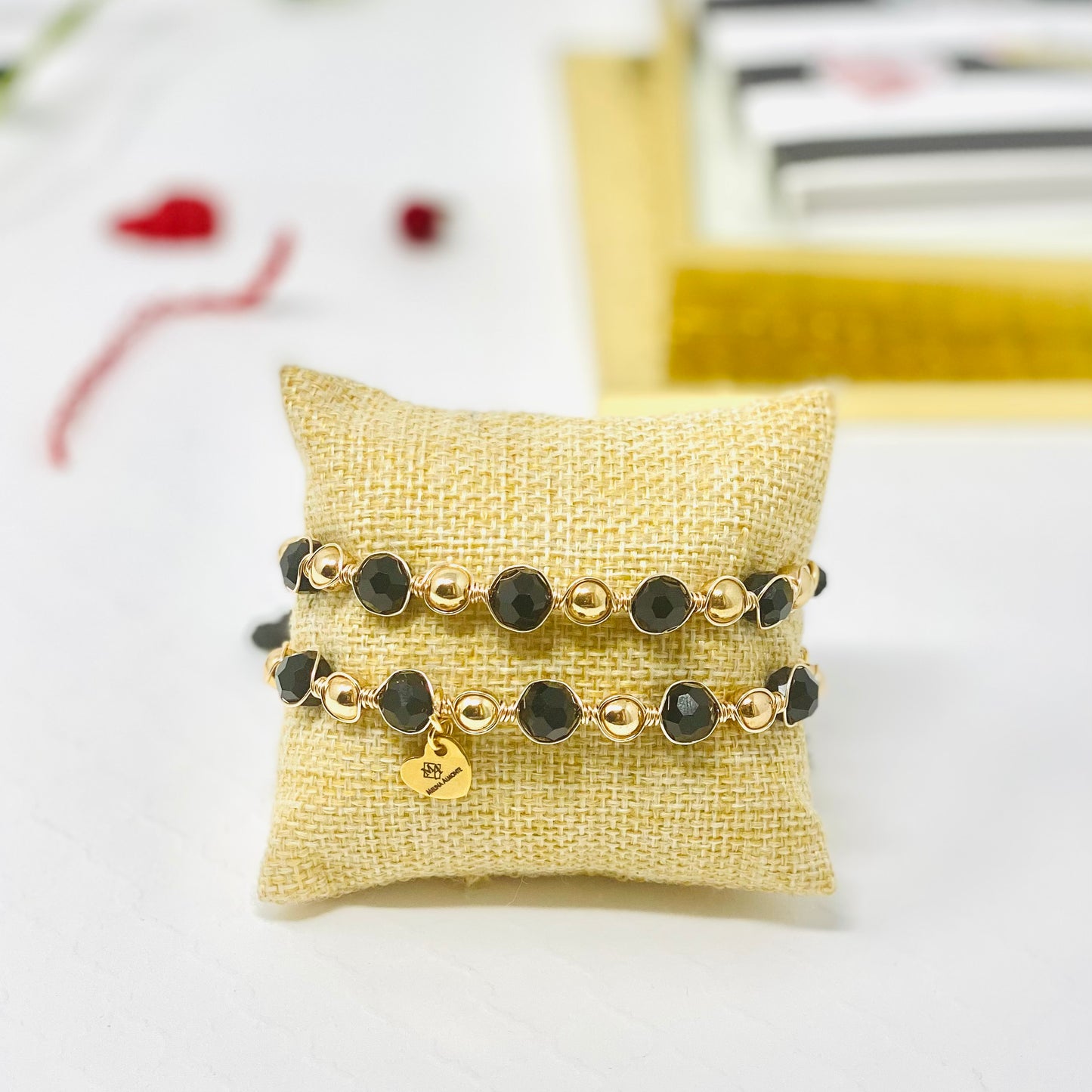 Hematite Gold And Black Beaded Bracelet Set