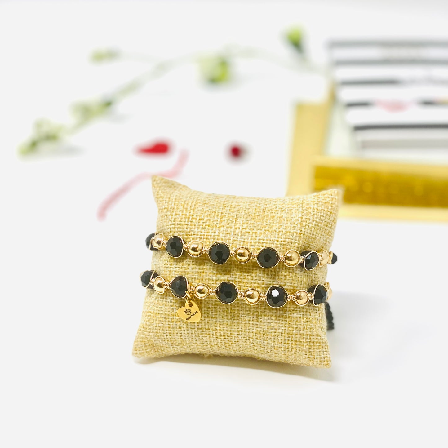 Hematite Gold And Black Beaded Bracelet Set