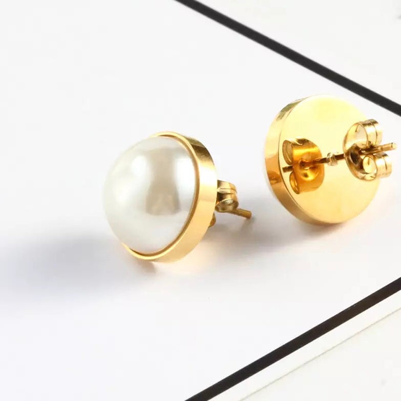 Stainless Steel Pearl Stud Earrings, Post Gold Earrings, Dainty Earrings For Women