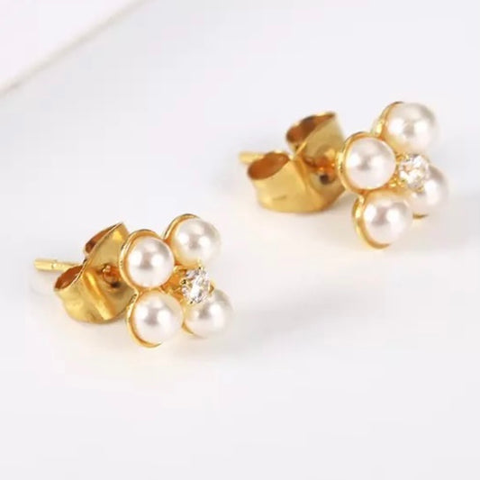 Tiny Flower Pearl Earrings Stainless Steel, Dainty Earrings For Women,