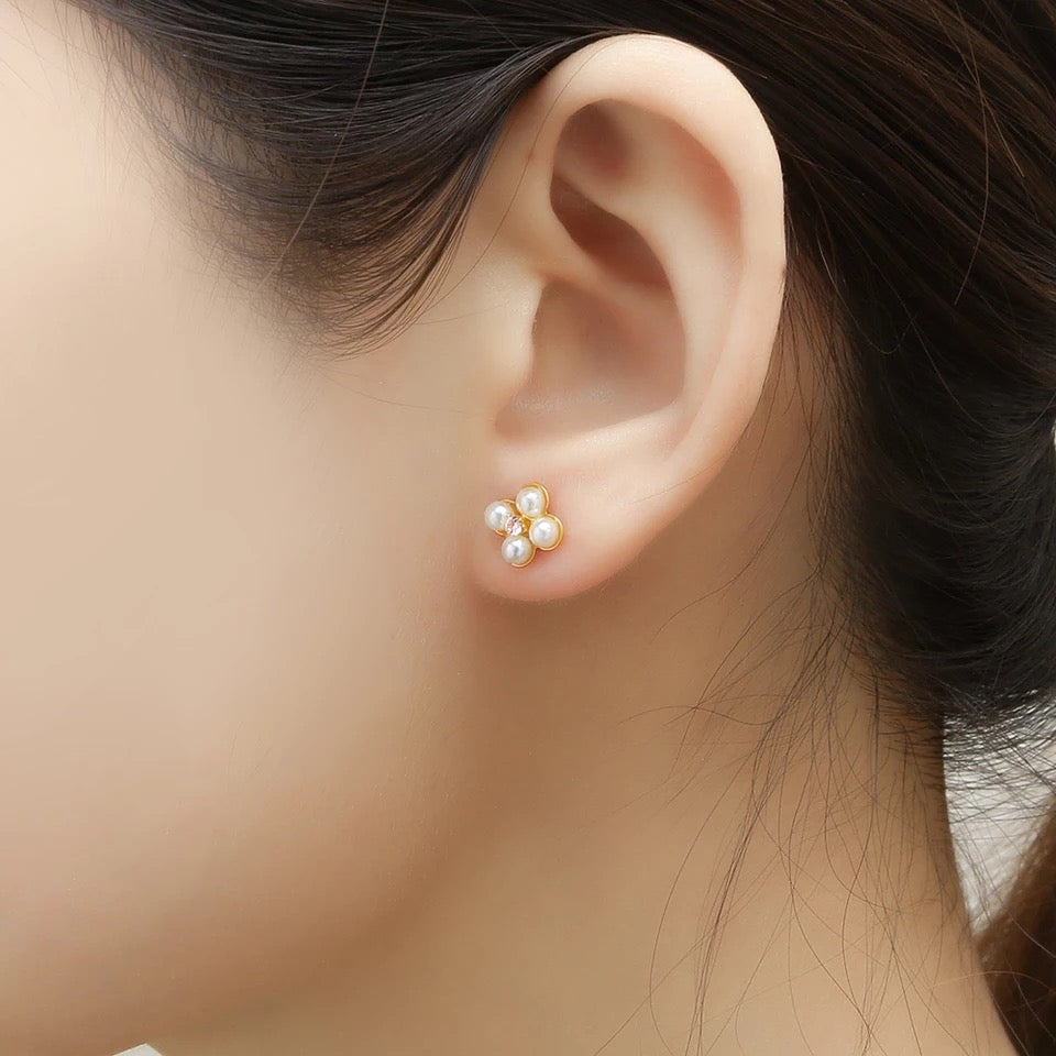 Tiny Flower Pearl Earrings Stainless Steel, Dainty Earrings For Women,