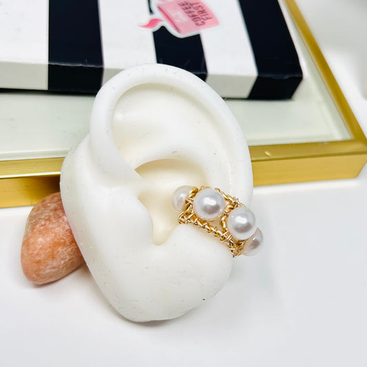 Gold ear cuffs, ear cuffs no piercing, Pearl ear cuff earring, Thick ear cuffs, handmade embroidery ear cuffs, ear cuff lapis, Ring ear cuff