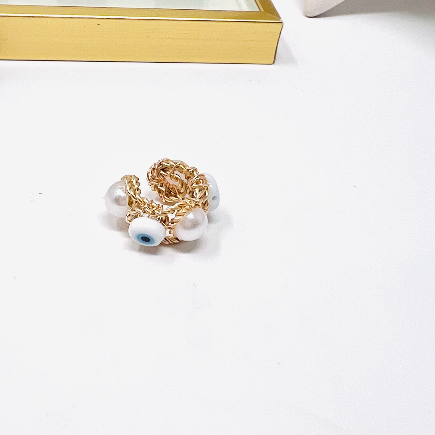 Gold ear cuffs, ear cuff no piercing, evil eye ear cuff earring, Thick ear cuff, handmade embroidery ear cuff, ear cuff lapis, Ring ear cuff