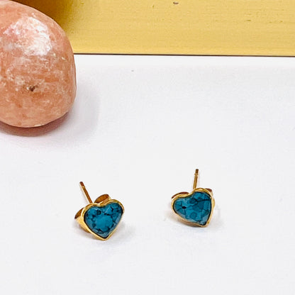 Stainless Steel Turquoise Heart Shaped Stud Earrings, Tiny Earrings, Dainty Post earrings For Women