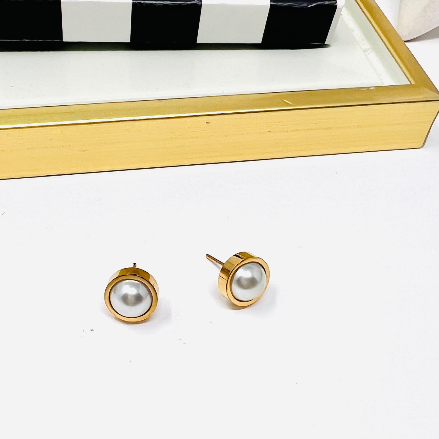 Stainless Steel Pearl Stud Earrings, Post Gold Earrings, Dainty Earrings For Women
