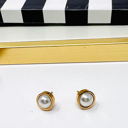 Stainless Steel Pearl Stud Earrings, Post Gold Earrings, Dainty Earrings For Women