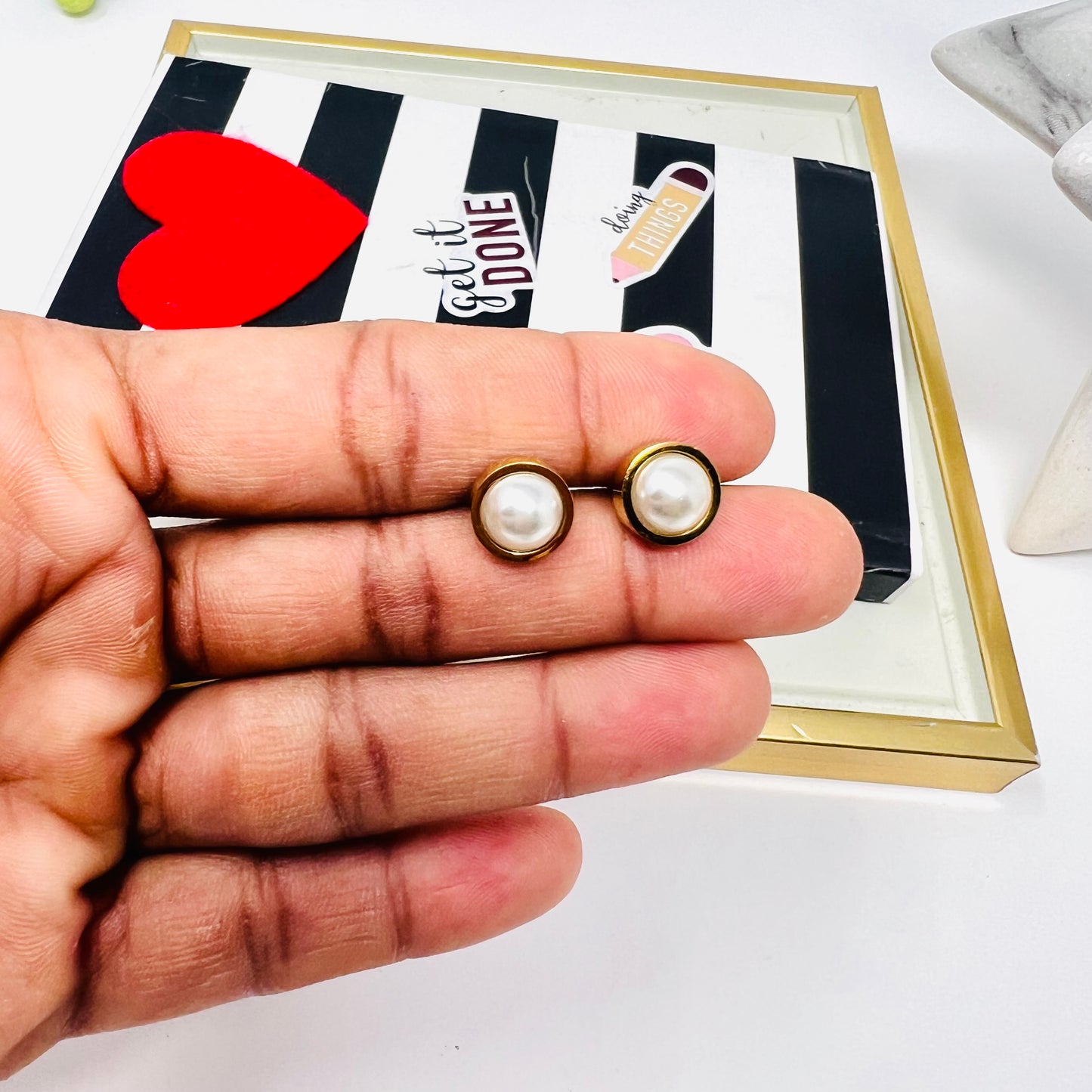 Stainless Steel Pearl Stud Earrings, Post Gold Earrings, Dainty Earrings For Women