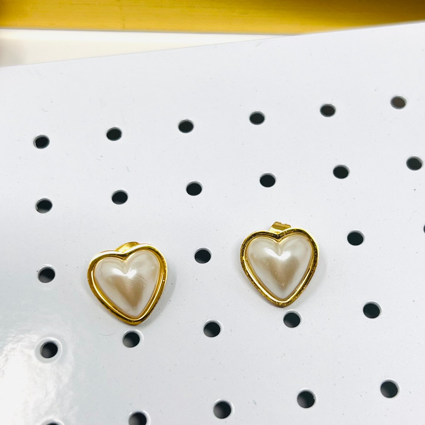 Stainless Steel Pearl Heart Stud Earrings, Dainty Gold Earrings, Post Earrings For Women