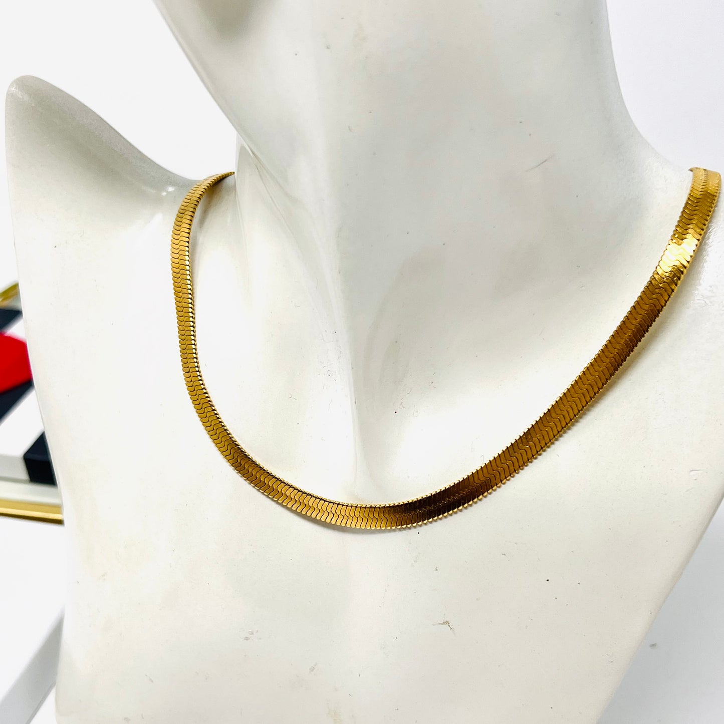 Gold snake chain, Snake chain necklace, Flat Herringbone Necklace, gold collar necklace, Stainless steel jewelry