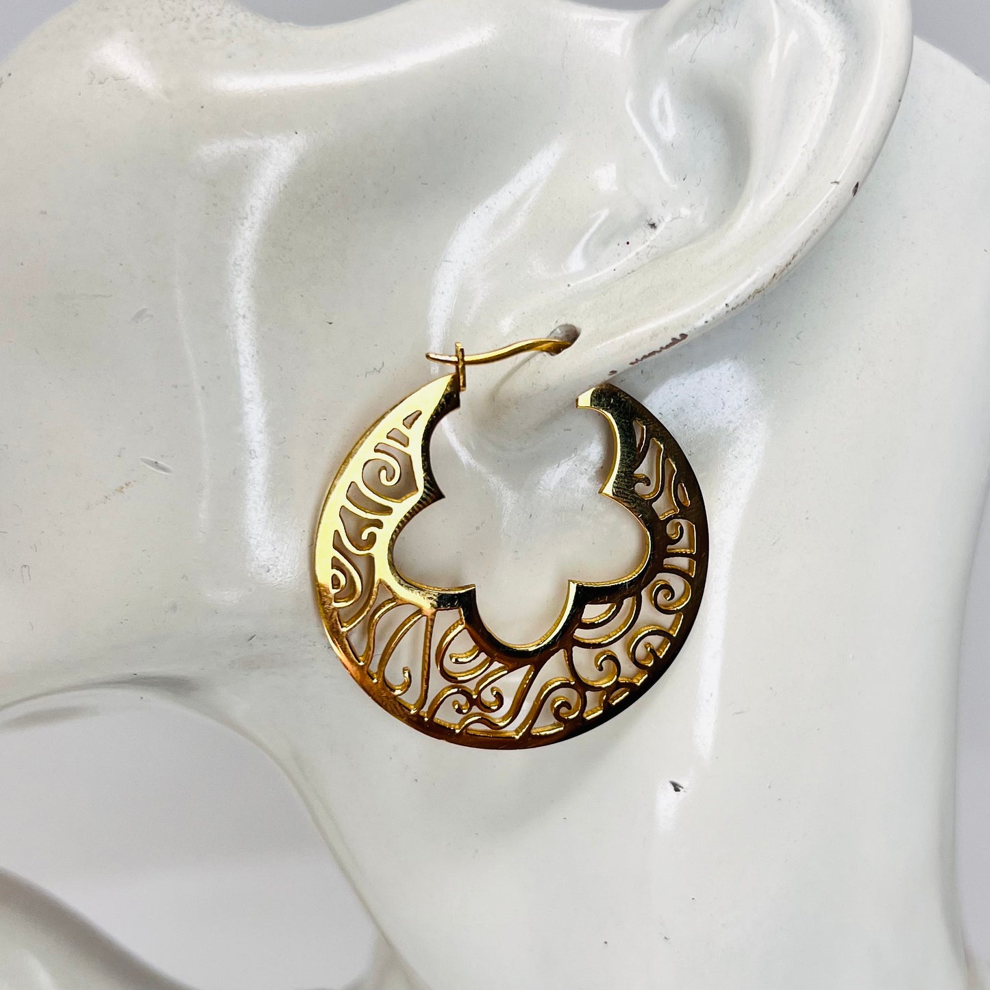 Gold stainless steel hoops, Filigree Hoop Earrings, Dainty Hoops Earrings For Women