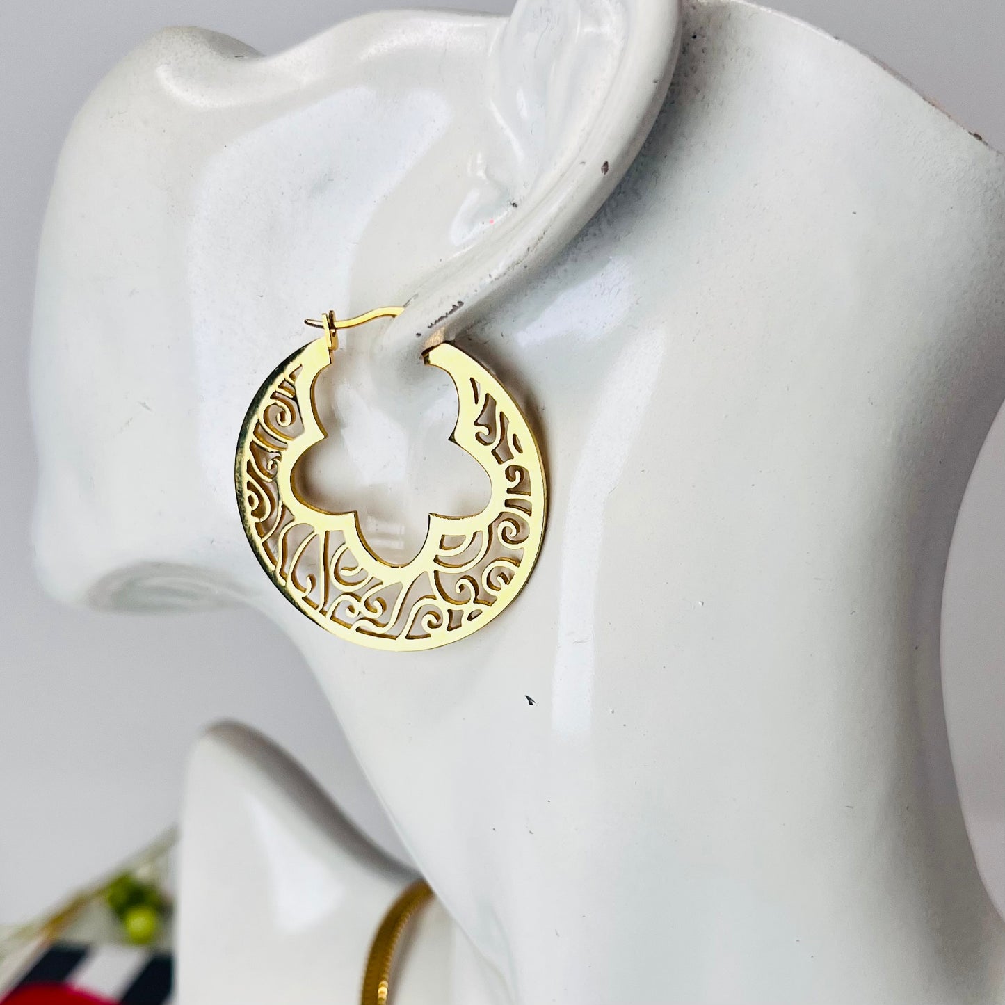 Gold stainless steel hoops, Filigree Hoop Earrings, Dainty Hoops Earrings For Women