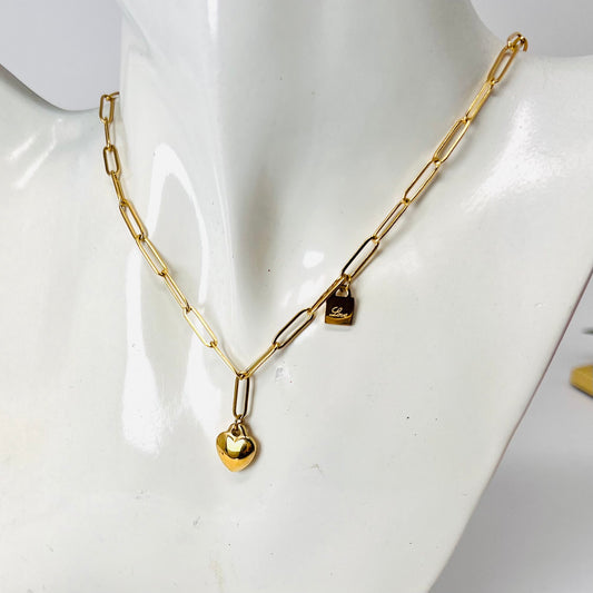Heart Gold Chain Link Necklace