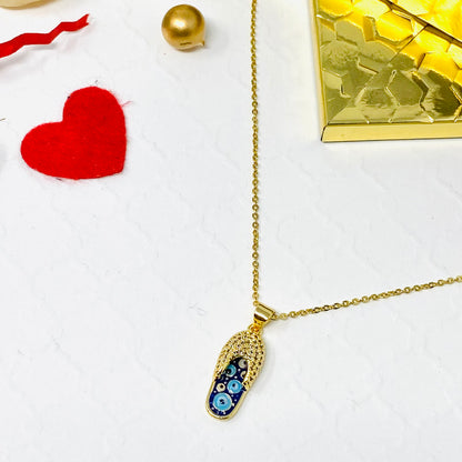 Evil Eye Gold Plated Necklace, Slipper Charm Necklace