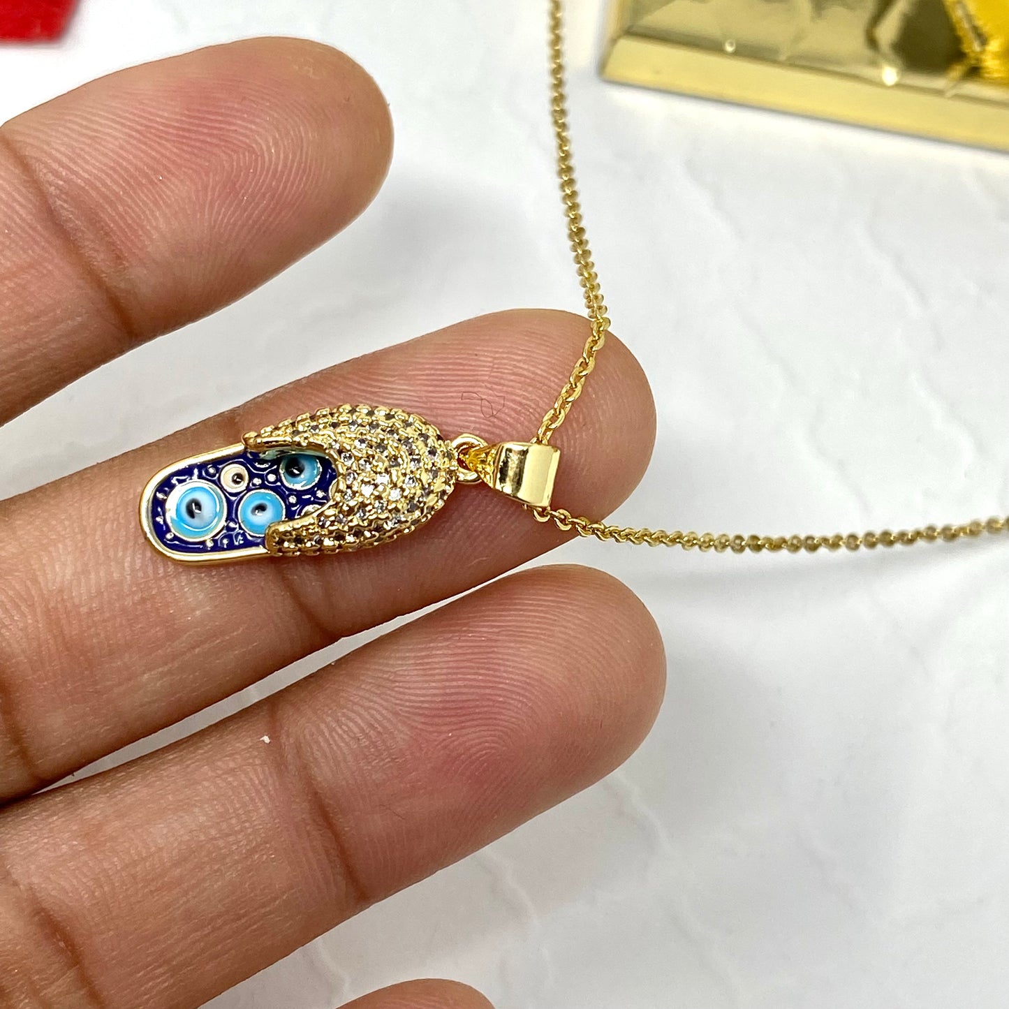 Evil Eye Gold Plated Necklace, Slipper Charm Necklace