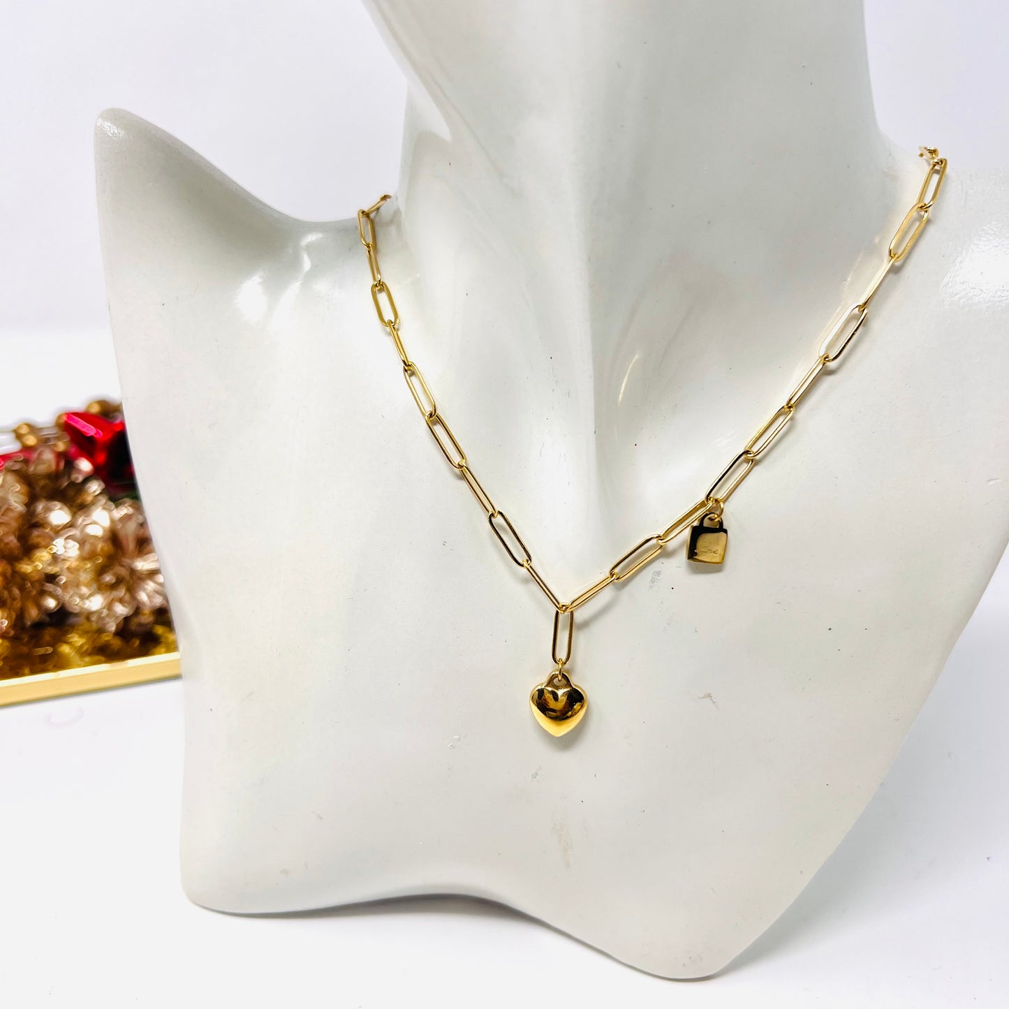 Heart Gold Chain Link Necklace