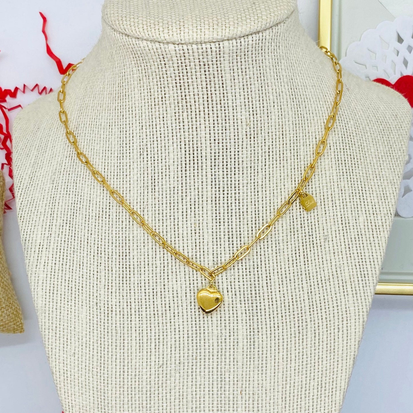 Heart Gold Chain Link Necklace