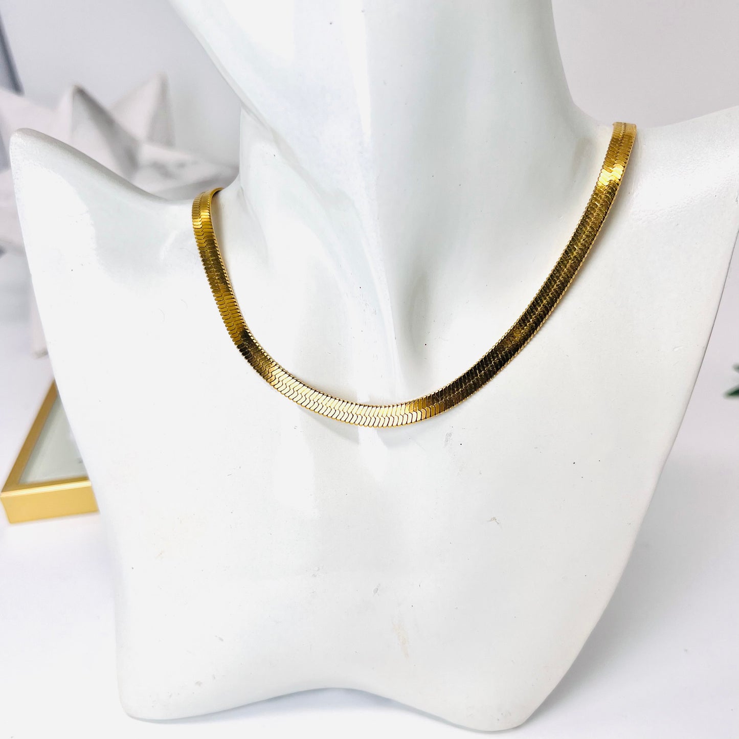 Gold snake chain, Snake chain necklace, Flat Herringbone Necklace, gold collar necklace, Stainless steel jewelry