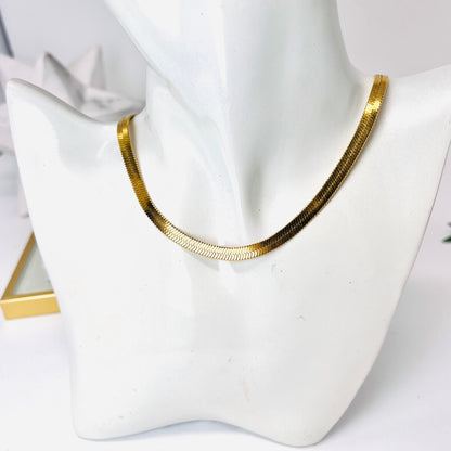 Gold snake chain, Snake chain necklace, Flat Herringbone Necklace, gold collar necklace, Stainless steel jewelry
