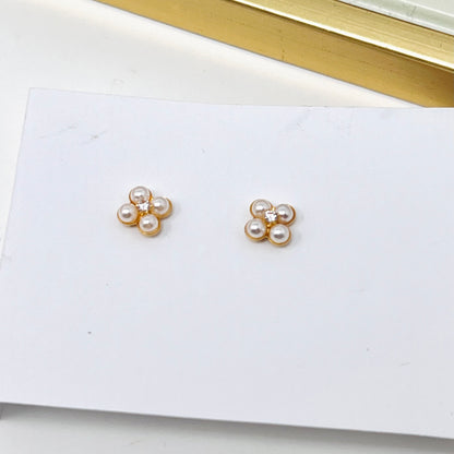Tiny Flower Pearl Earrings Stainless Steel, Dainty Earrings For Women,