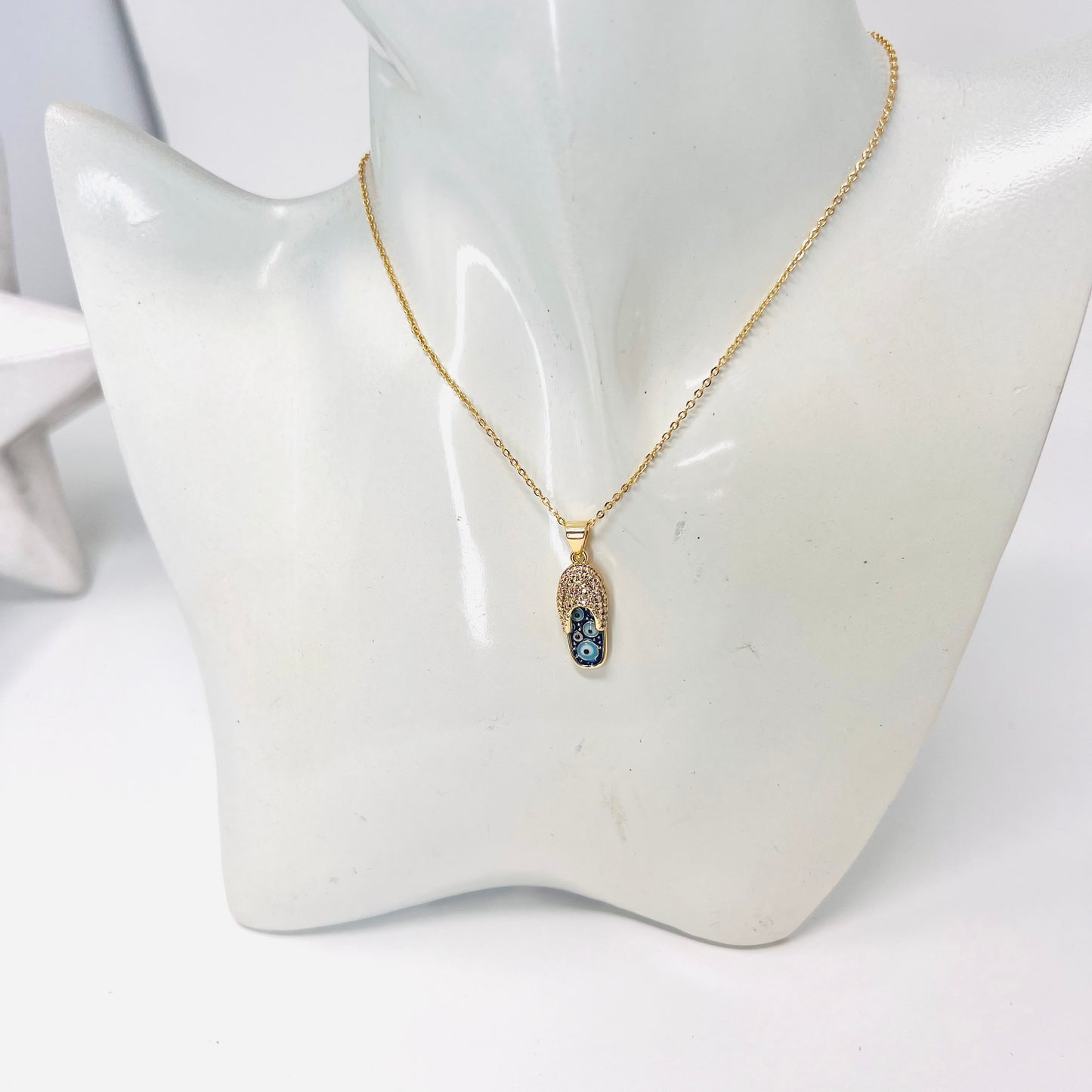 Evil Eye Gold Plated Necklace, Slipper Charm Necklace