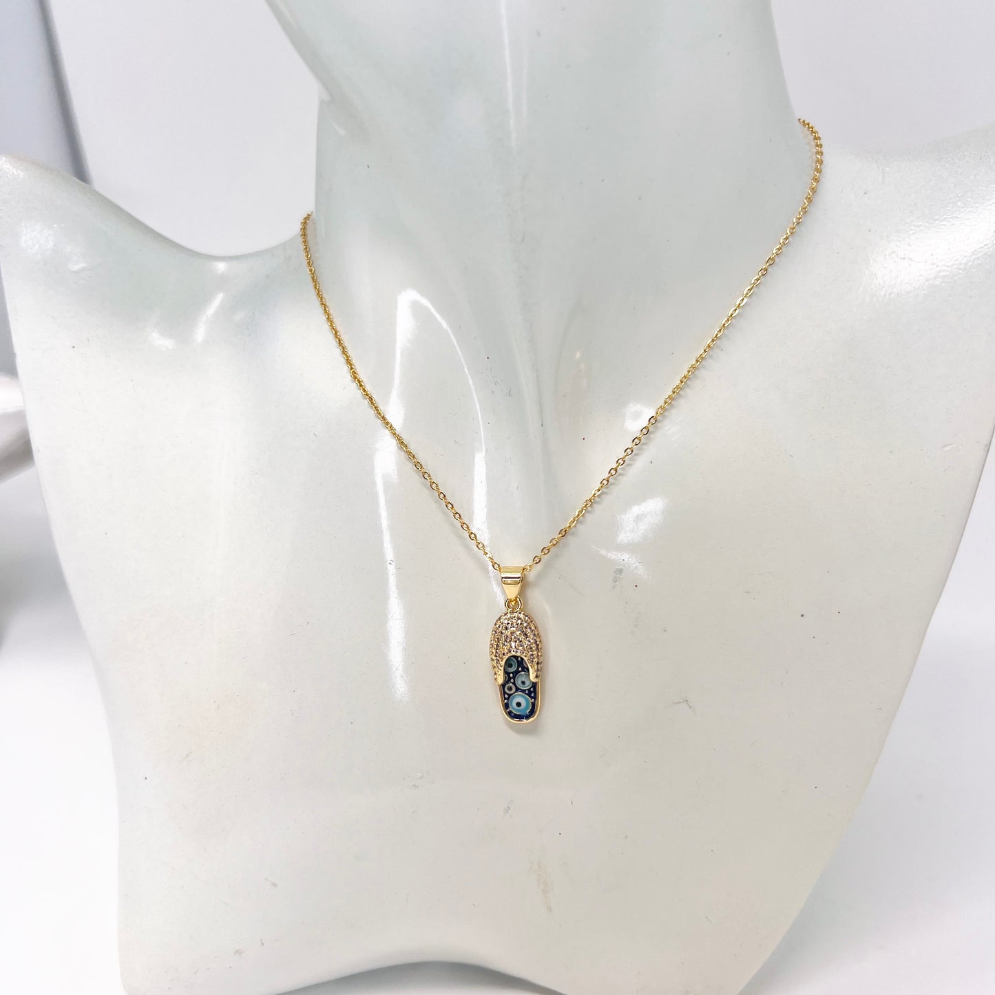 Evil Eye Gold Plated Necklace, Slipper Charm Necklace