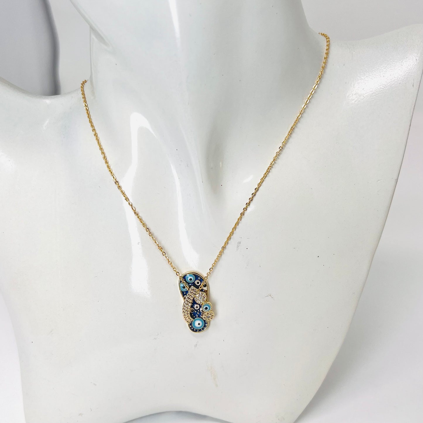 Evil Eye Gold Plated Necklace, Slipper Charm Necklace